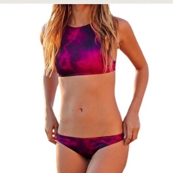 Pink Tie Dye Halter Crop Top Bikini - Picture 1 of 4